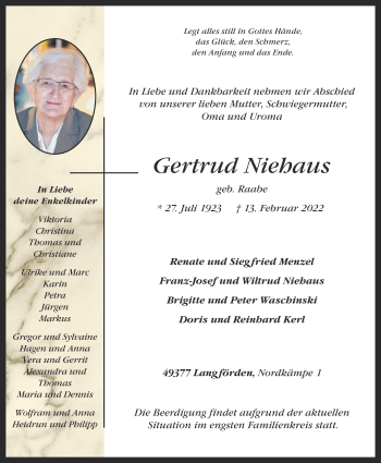 Anzeige von Gertrud Niehaus von OM-Medien
