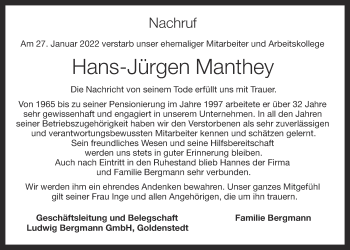 Anzeige von Hans-Jürgen Manthey von OM-Medien
