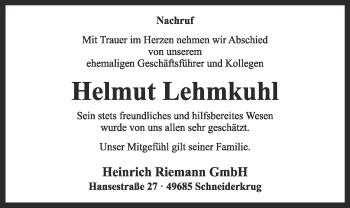 Anzeige von Helmut Lehmkuhl von OM-Medien