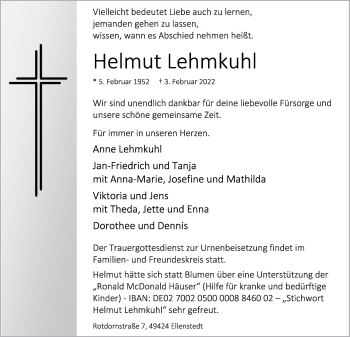Anzeige von Helmut Lehmkuhl von OM-Medien
