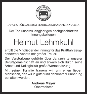 Anzeige von Helmut Lehmkuhl von OM-Medien