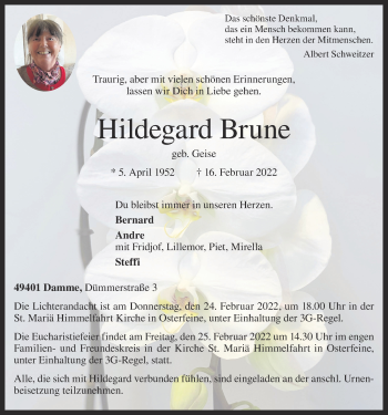 Anzeige von Hildegard Brune von OM-Medien