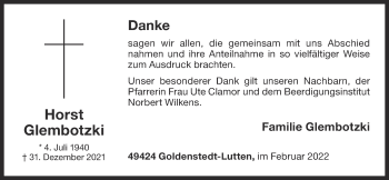 Anzeige von Horst Glembotzki von OM-Medien