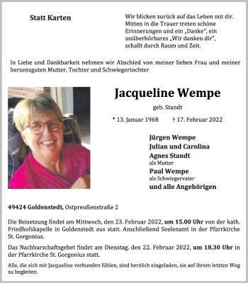 Anzeige von Jacqueline Wempe von OM-Medien