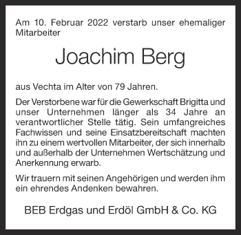 Anzeige von Joachim Berg von OM-Medien