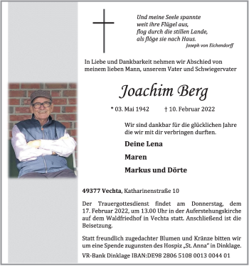 Anzeige von Joachim Berg von OM-Medien