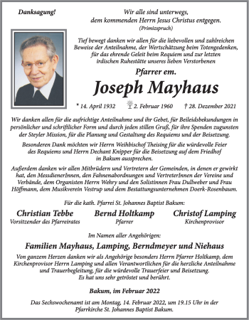 Anzeige von Joseph Mayhaus von OM-Medien