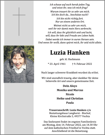 Anzeige von Luzia Hanken von OM-Medien