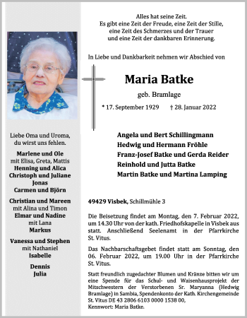 Anzeige von Maria Batke von OM-Medien