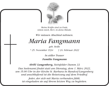 Anzeige von Maria Fangmann von OM-Medien