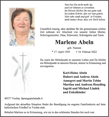 Anzeige von Marlene Abeln von OM-Medien