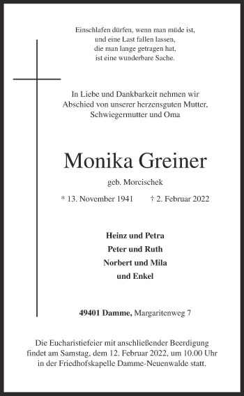 Anzeige von Monika Greiner von OM-Medien