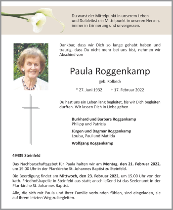 Anzeige von Paula Roggenkamp von OM-Medien