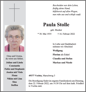 Anzeige von Paula Stolle von OM-Medien