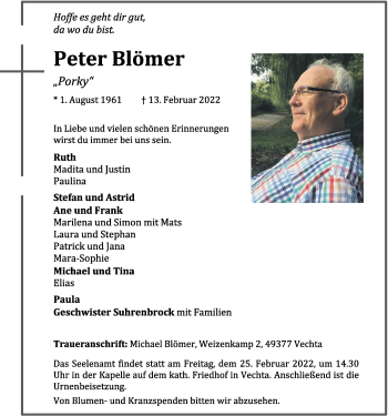 Anzeige von Peter Blömer von OM-Medien