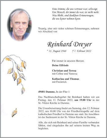Anzeige von Reinhard Dreyer von OM-Medien