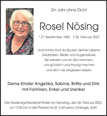 Anzeige von Rosel Nösing von OM-Medien