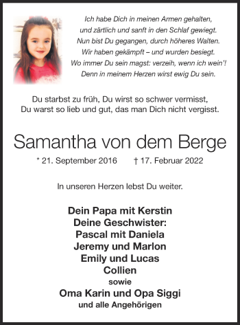 Anzeige von Samantha von dem Berge von OM-Medien