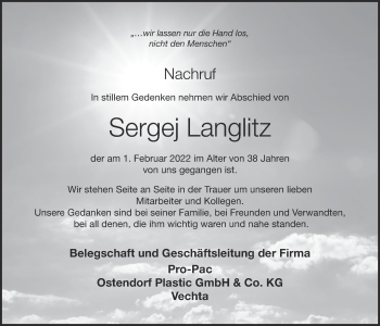 Anzeige von Sergej Langlitz von OM-Medien