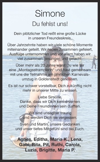 Anzeige von Simone Hagen von OM-Medien