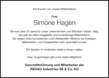 Anzeige von Simone Hagen von OM-Medien