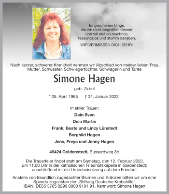 Anzeige von Simone Hagen von OM-Medien