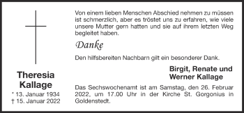 Anzeige von Theresia Kallage von OM-Medien