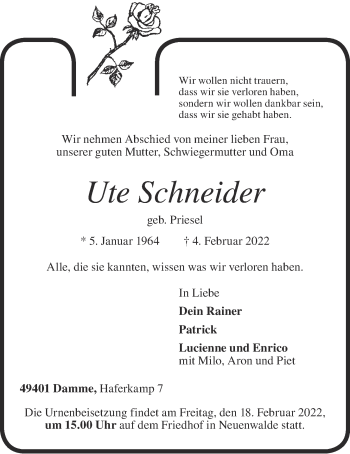Anzeige von Ute Schneider von OM-Medien