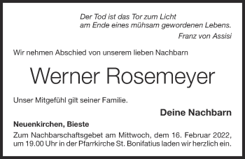 Anzeige von Werner Rosemeyer von OM-Medien