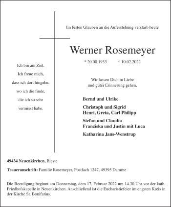 Anzeige von Werner Rosemeyer von OM-Medien