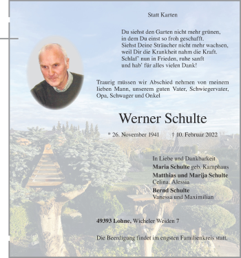 Anzeige von Werner Schulte von OM-Medien