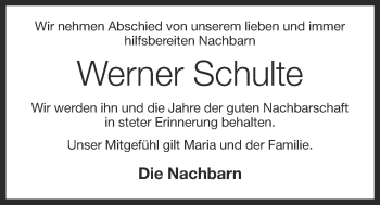 Anzeige von Werner Schulte von OM-Medien