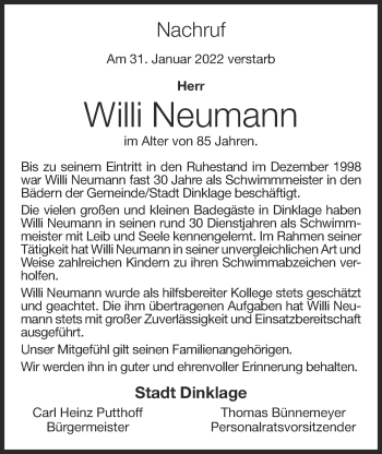 Anzeige von Willi Neumann von OM-Medien