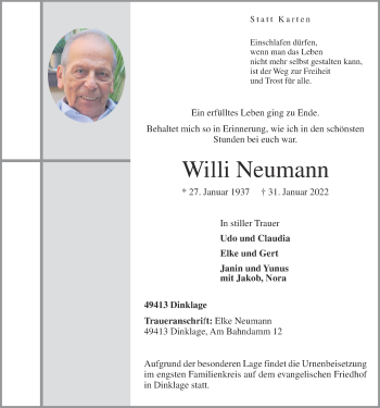 Anzeige von Willi Neumann von OM-Medien