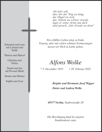 Anzeige von Alfons Wolke von OM-Medien