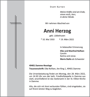 Anzeige von Anni Herzog von OM-Medien