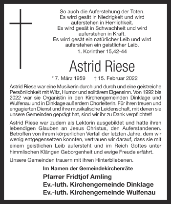 Anzeige von Astrid Riese von OM-Medien
