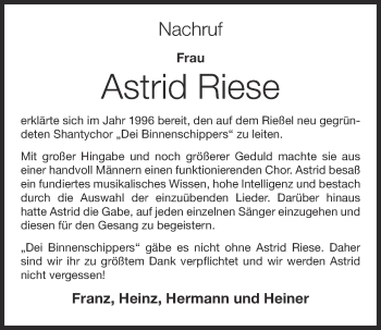 Anzeige von Astrid Riese von OM-Medien