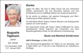 Anzeige von Auguste Taphorn von OM-Medien