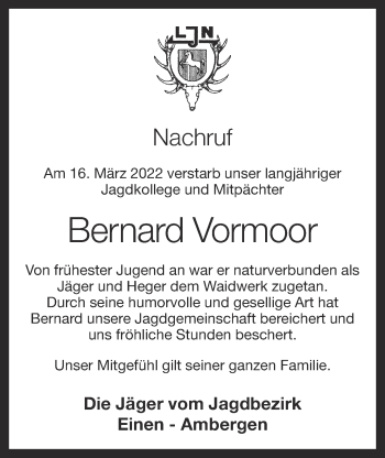Anzeige von Bernard Vormoor von OM-Medien