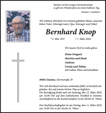 Anzeige von Bernhard Knop von OM-Medien