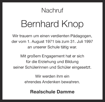 Anzeige von Bernhard Knop von OM-Medien