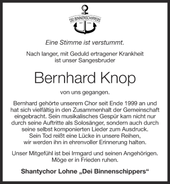 Anzeige von Bernhard Knop von OM-Medien