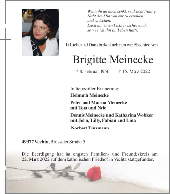 Anzeige von Brigitte Meinecke von OM-Medien