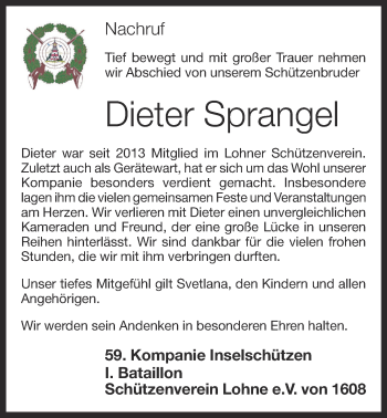 Anzeige von Dieter Sprangel von OM-Medien