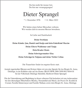 Anzeige von Dieter Sprangel von OM-Medien