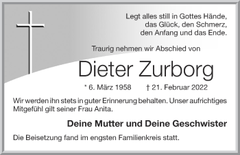 Anzeige von Dieter Zurborg von OM-Medien