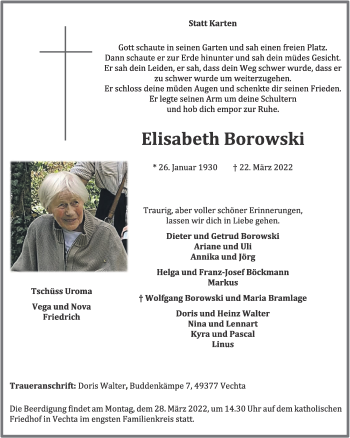 Anzeige von Elisabeth Borowski von OM-Medien