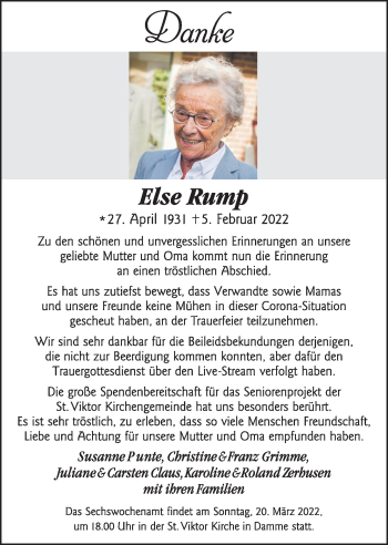Anzeige von Else Rump von OM-Medien