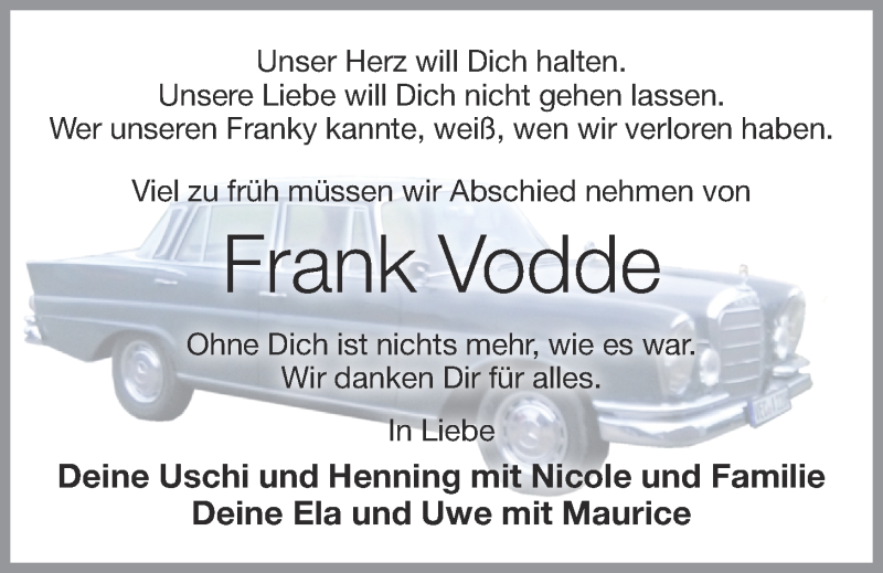  Traueranzeige für Frank Vodde vom 23.03.2022 aus OM-Medien